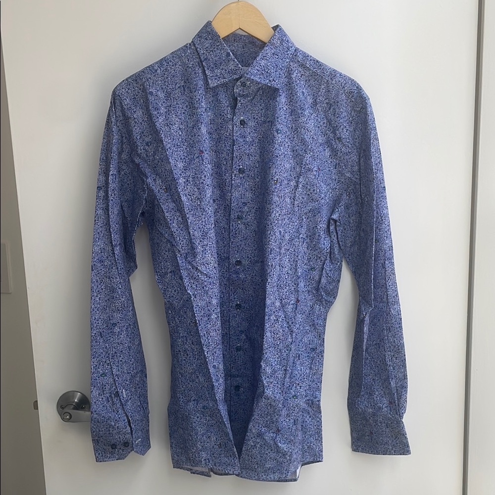 Emmanuel Berg Men's Blue Patterned Shirt 16” Neck